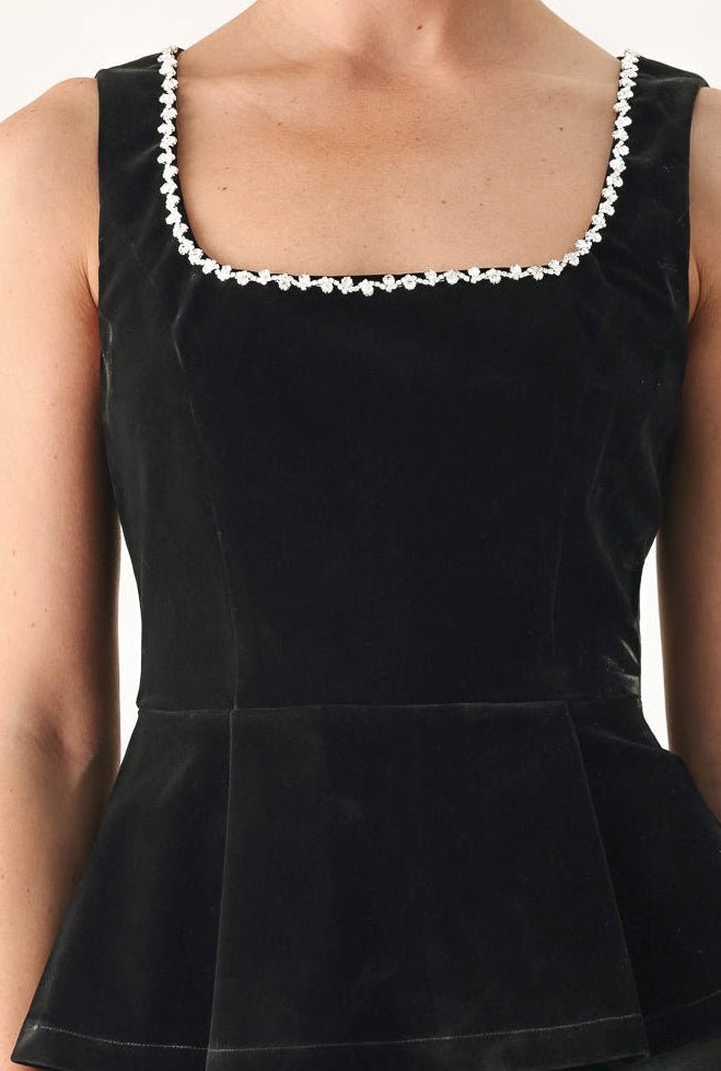 Maya Midnight Glam Jeweled Velvet Peplum Top - Robbi & Angel
