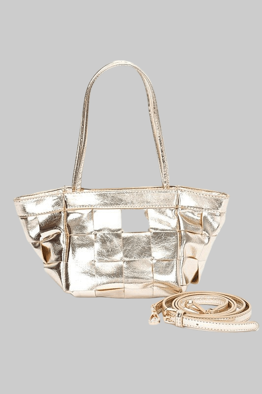Metallic Faux Leather Weaved Small Tote Bag - Robbi & Angel