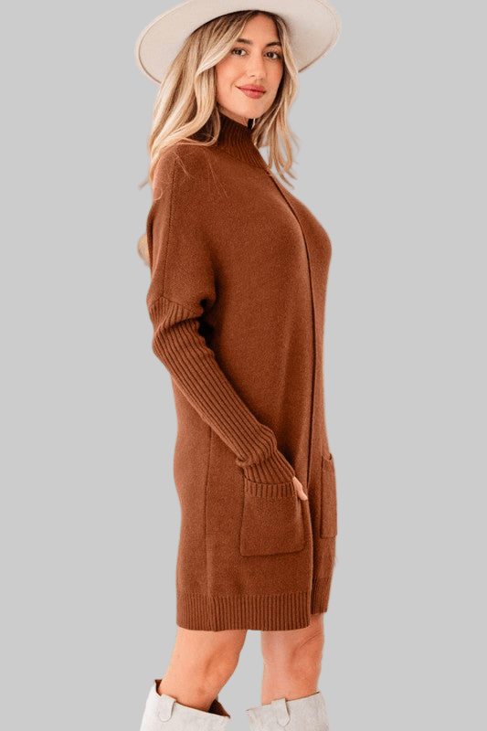 Mia Center Seam Shift Long Sleeve Mid Length Sweater Dress With Pockets - Robbi & Angel