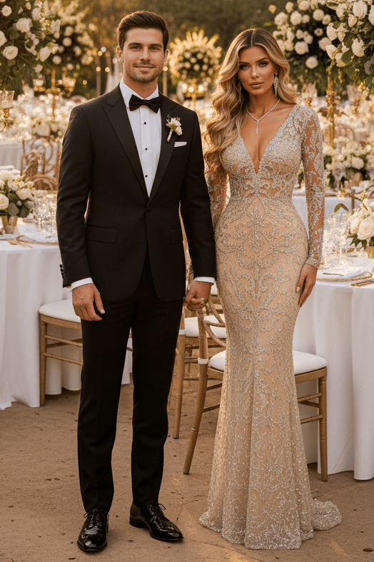Mia Mesh & Beads Long Sleeve Gown - Robbi & Angel