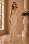 Mia Mesh & Beads Long Sleeve Gown - Robbi & Angel