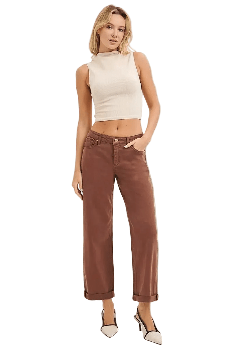 Mid Rise Barrel Leg Jeans with Tummy Control - Robbi & Angel