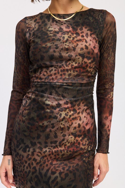 MINI OPEN BACK MESH ANIMAL PRINT DRESS - Robbi & Angel