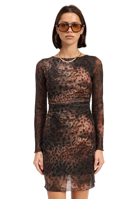 MINI OPEN BACK MESH ANIMAL PRINT DRESS - Robbi & Angel