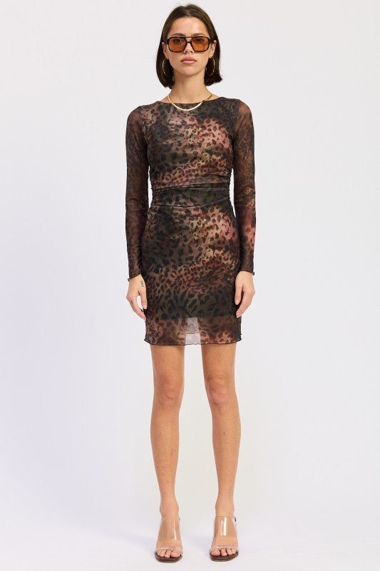 MINI OPEN BACK MESH ANIMAL PRINT DRESS - Robbi & Angel