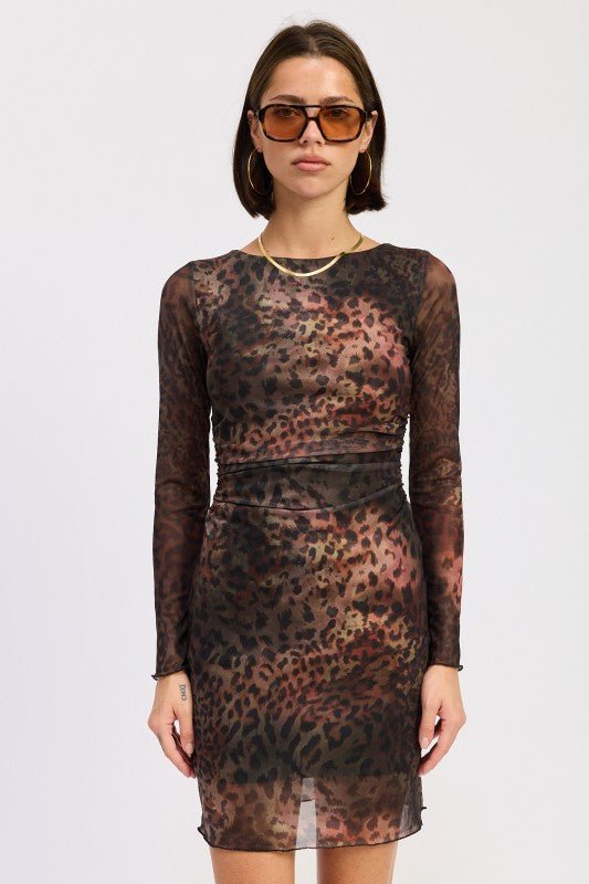 MINI OPEN BACK MESH ANIMAL PRINT DRESS - Robbi & Angel