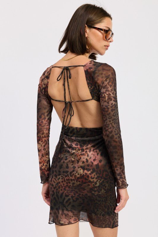 MINI OPEN BACK MESH ANIMAL PRINT DRESS - Robbi & Angel
