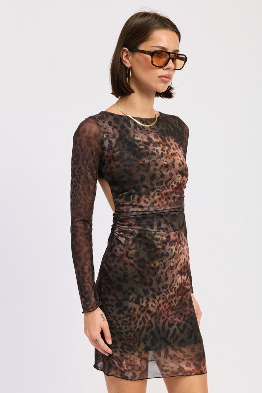 MINI OPEN BACK MESH ANIMAL PRINT DRESS - Robbi & Angel