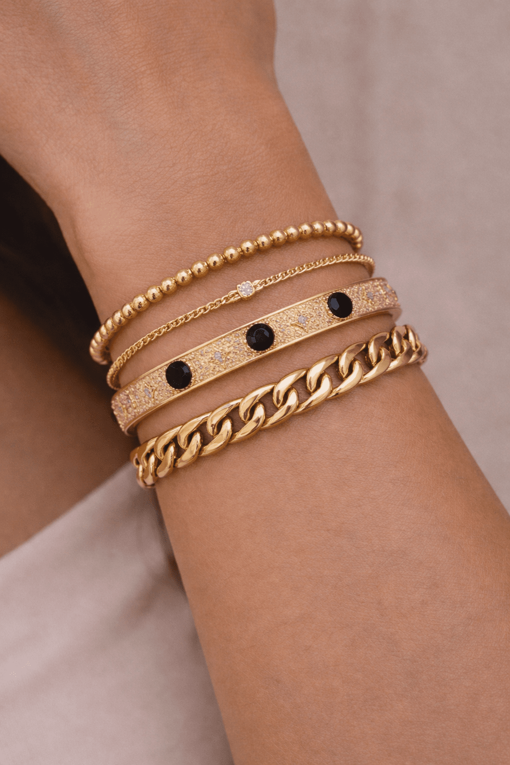 Mirabella Noir Gold Cuff Bracelet - Robbi & Angel
