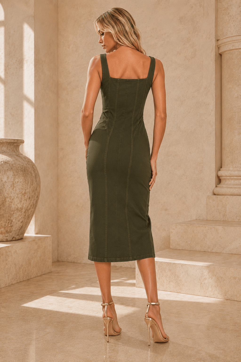 Mona Modern Cargo Chic Woven Twill Midi Dress - Robbi & Angel
