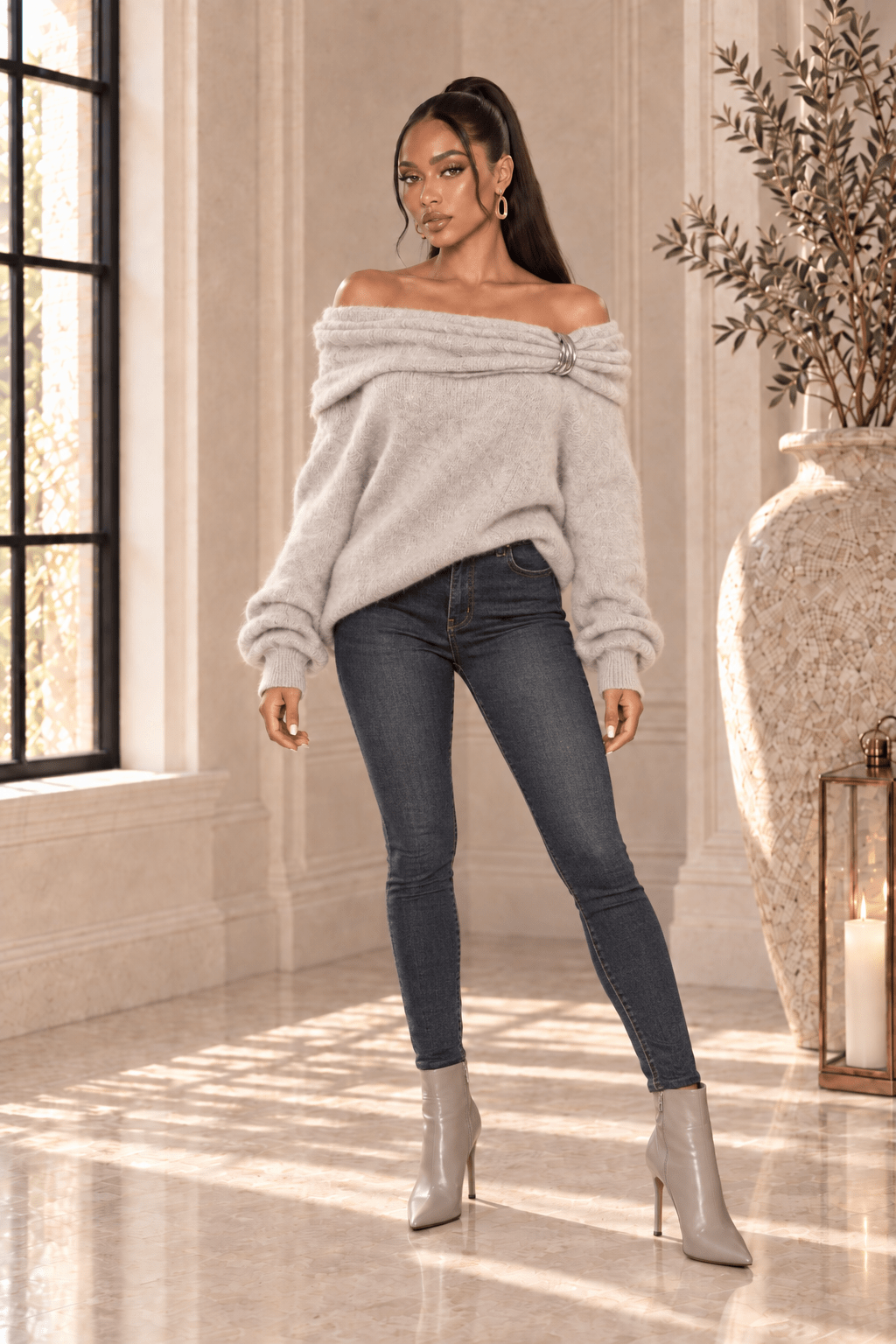 Nadia Off Shoulder Sweater With Hardware - Robbi & Angel