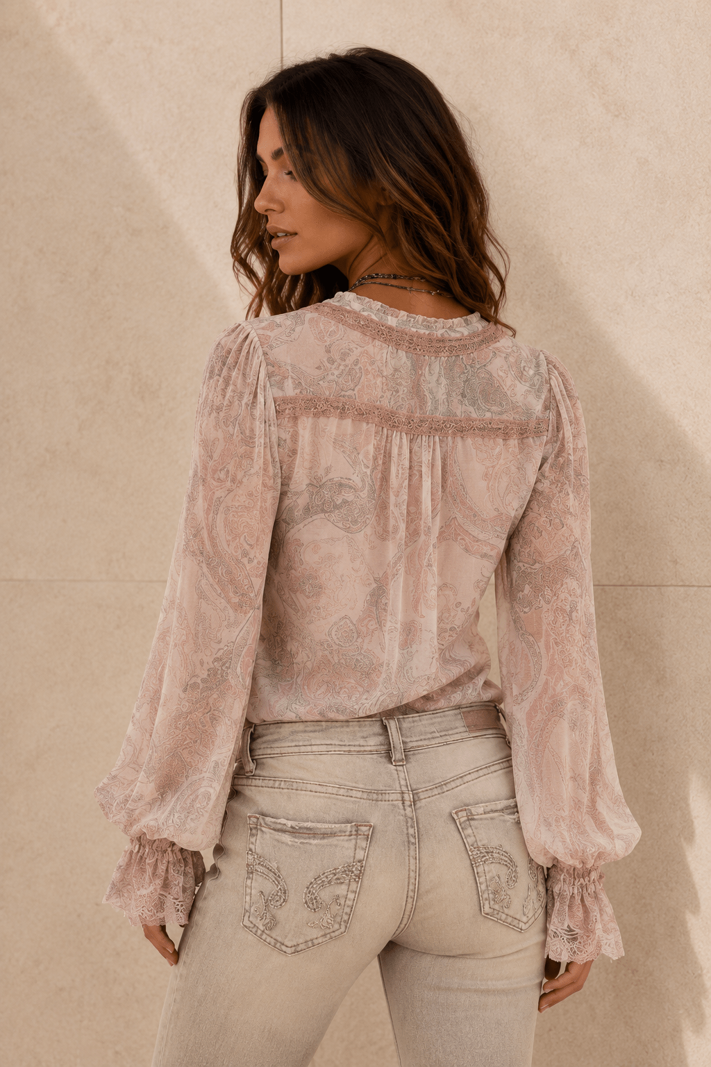 Natalia Lace Flared Sleeve Fake Two-Piece Knotted Top - Robbi & Angel