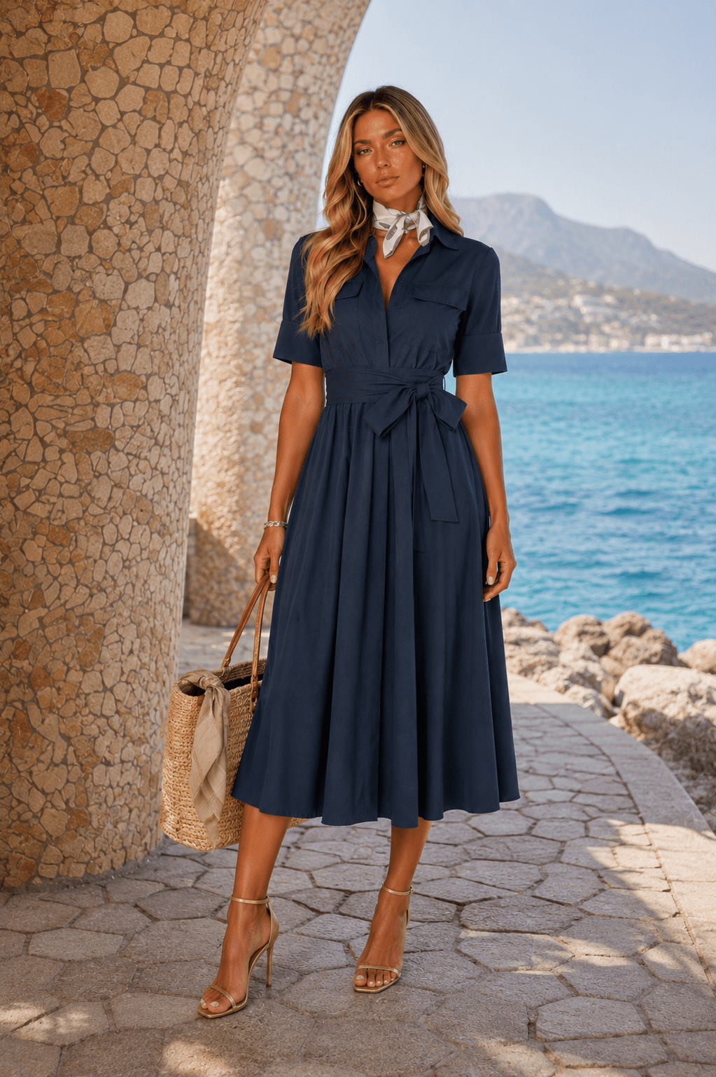 Natalia Pocket Turn Down Collar A Line Dress - Robbi & Angel