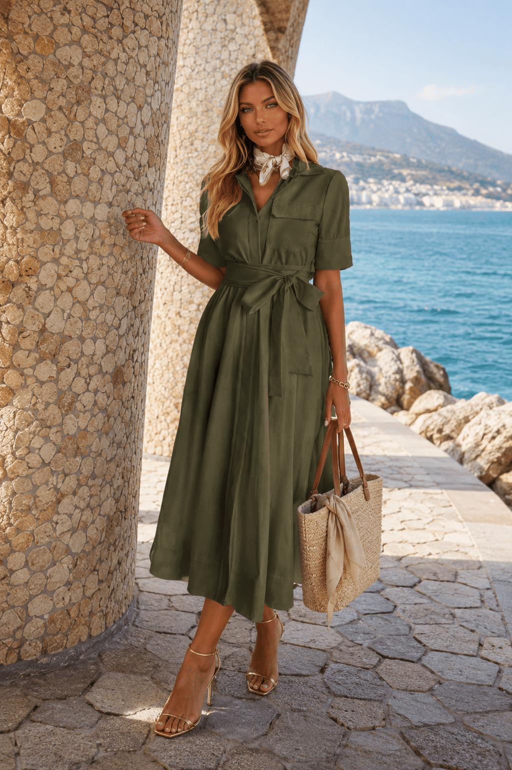 Natalia Pocket Turn Down Collar A Line Dress - Robbi & Angel