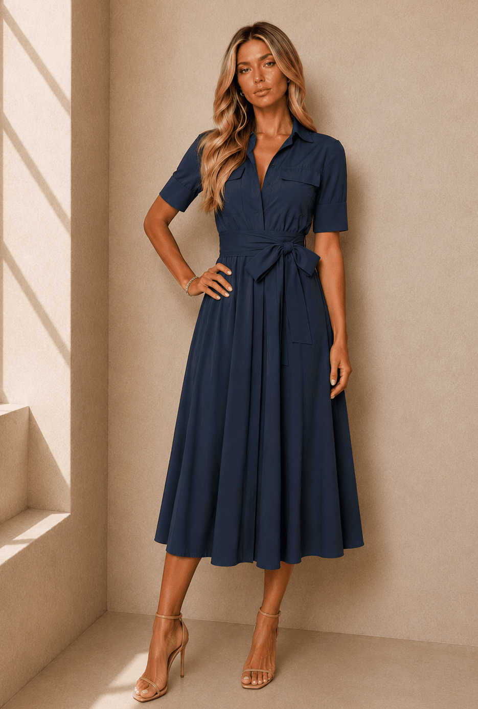 Natalia Pocket Turn Down Collar A Line Dress - Robbi & Angel