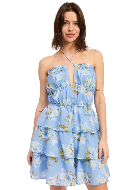 OFF SHOULDER TIERED MINI FLORAL DRESS - Robbi & Angel