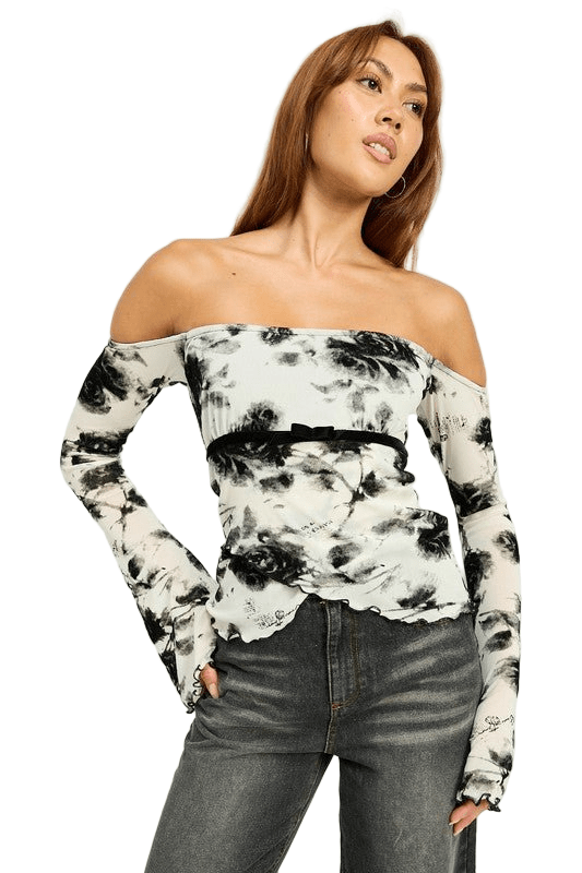 OFF SHOULDER TOP WTIH LETTUCE HEM - Robbi & Angel