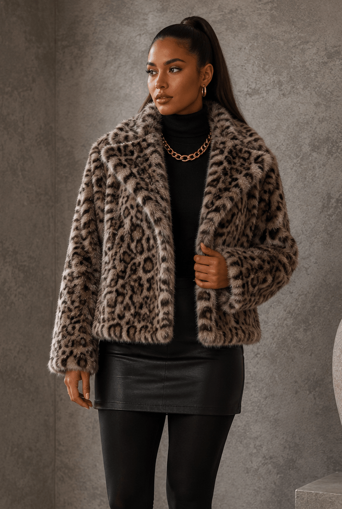 Paula Pointed Lapel Long Sleeve Faux Fur Coat - Robbi & Angel