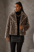 Paula Pointed Lapel Long Sleeve Faux Fur Coat - Robbi & Angel