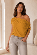 Paula Washed Poly Silk Asymmetrical Drawstring Top - Robbi & Angel