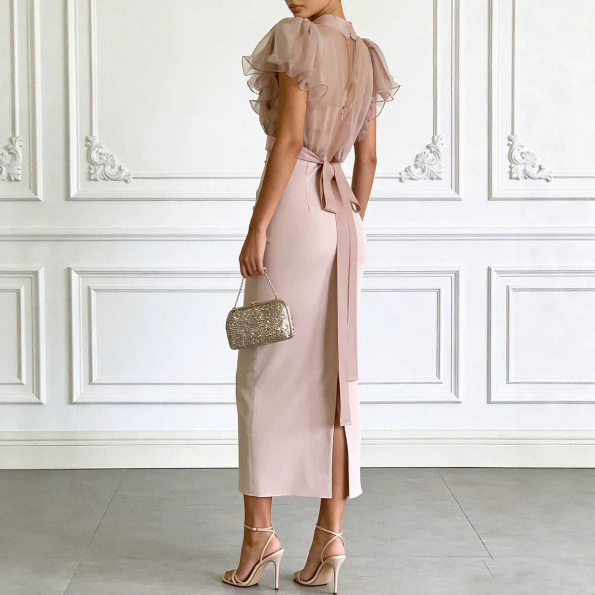 Penelope Pink Mesh Lace-Up Elegant Long Skirt & Top - Robbi & Angel