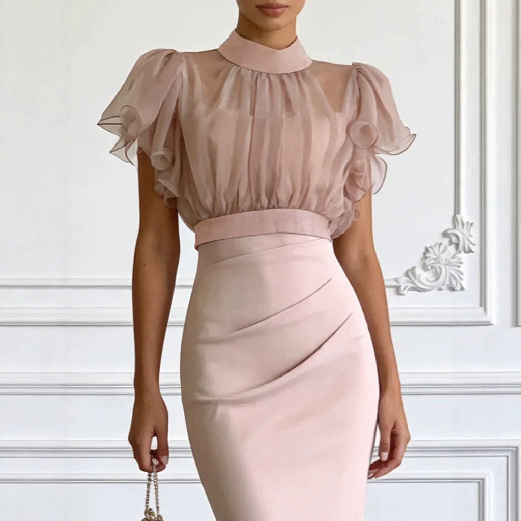Penelope Pink Mesh Lace-Up Elegant Long Skirt & Top - Robbi & Angel