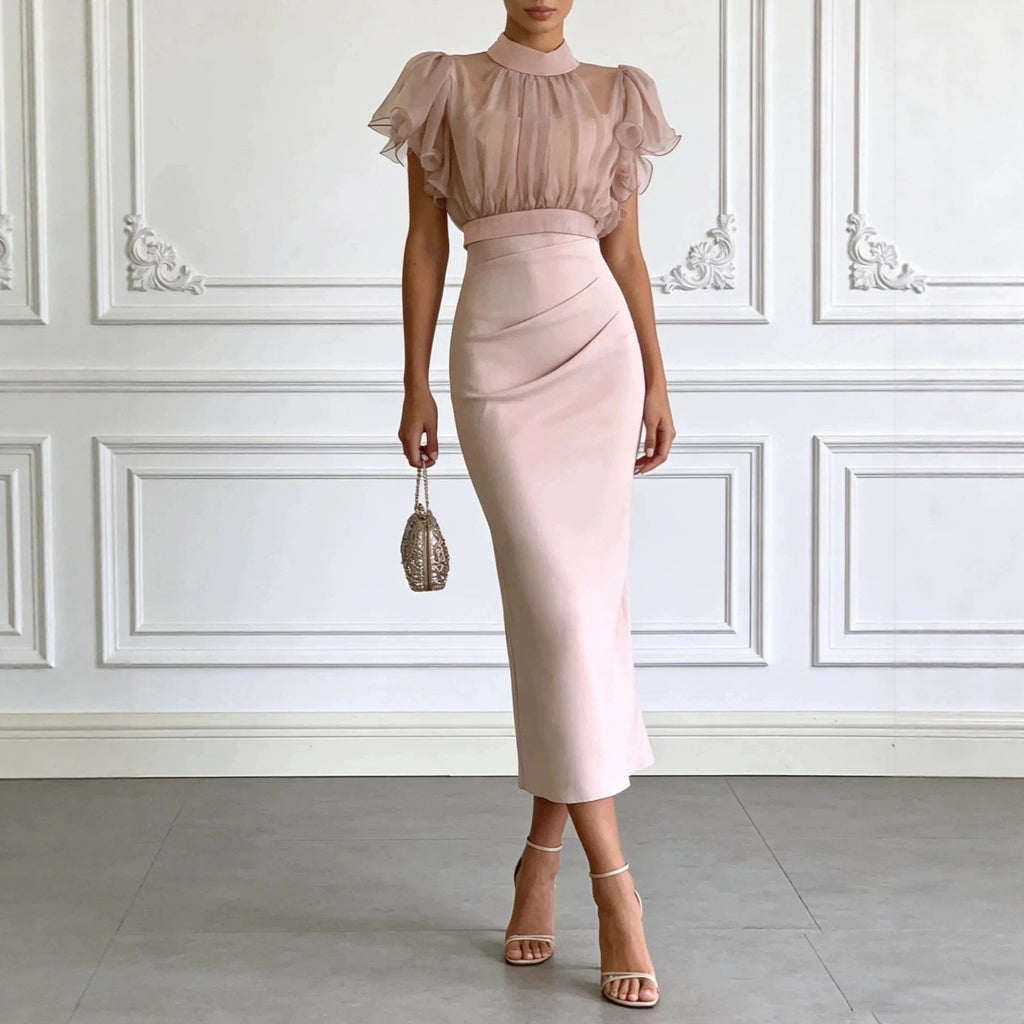 Penelope Pink Mesh Lace-Up Elegant Long Skirt & Top - Robbi & Angel