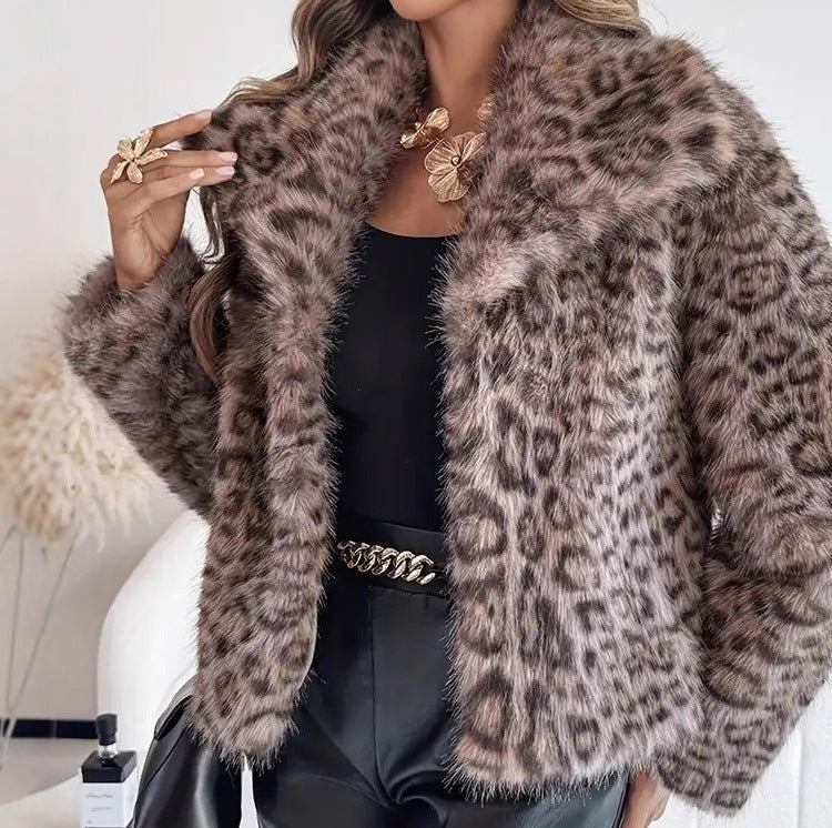 Pointed Lapel Long Sleeve Faux Fur Coat - Robbi & Angel