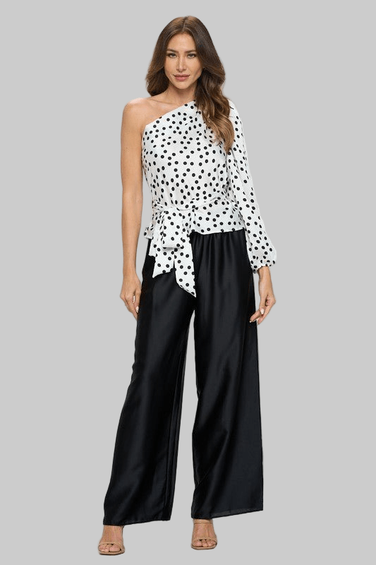 Polka Dot One Shoulder Formal Top with Tie - Robbi & Angel
