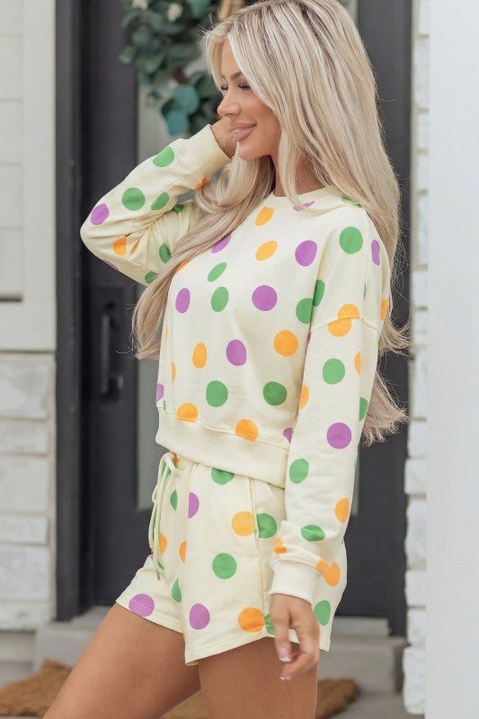 Polka Dot Pullover and Drawstring Shorts Set - Robbi & Angel
