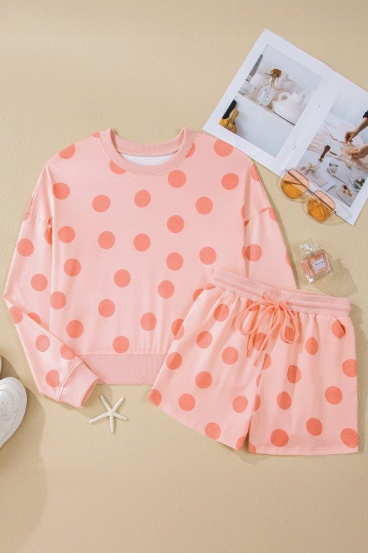 Polka Dot Pullover and Drawstring Shorts Set - Robbi & Angel