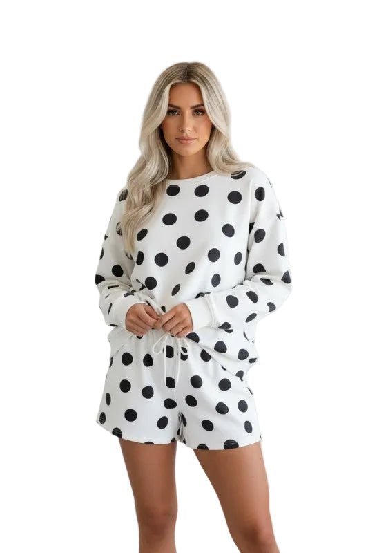 Polka Dot Pullover and Drawstring Shorts Set - Robbi & Angel