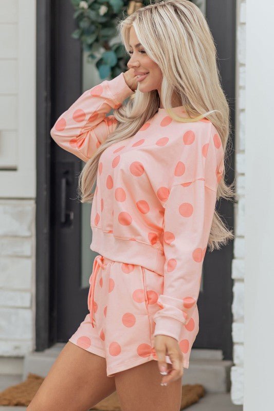 Polka Dot Pullover and Drawstring Shorts Set - Robbi & Angel