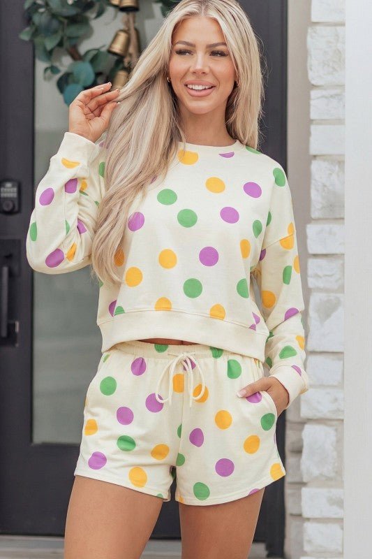 Polka Dot Pullover and Drawstring Shorts Set - Robbi & Angel