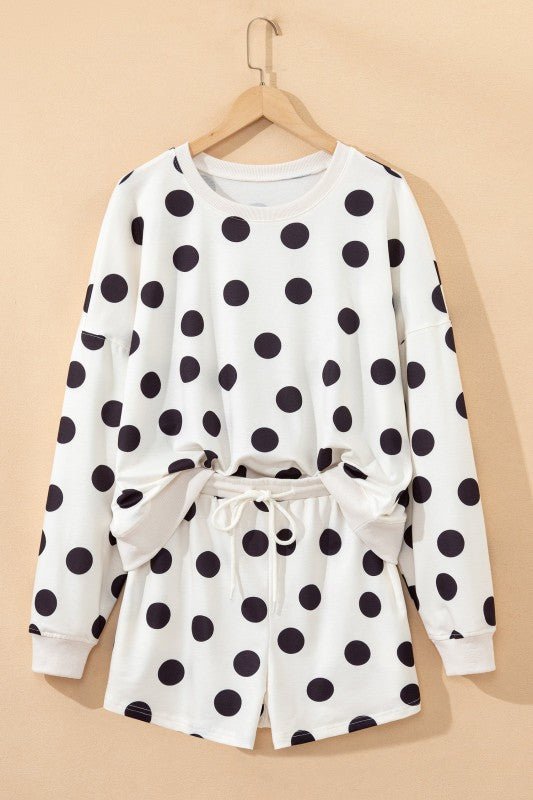Polka Dot Pullover and Drawstring Shorts Set - Robbi & Angel