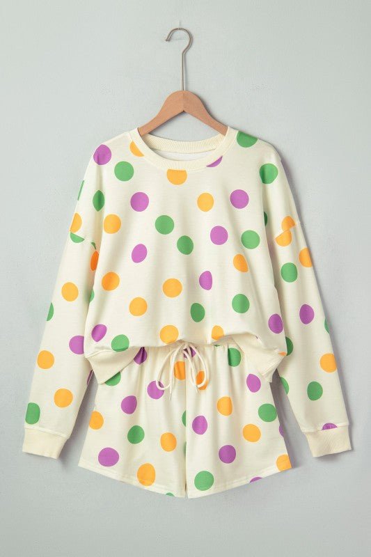 Polka Dot Pullover and Drawstring Shorts Set - Robbi & Angel