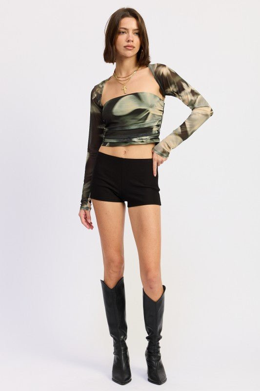 PRINTED MUSH TUBE TOP WITH DETACHABLE SHRUG - Robbi & Angel