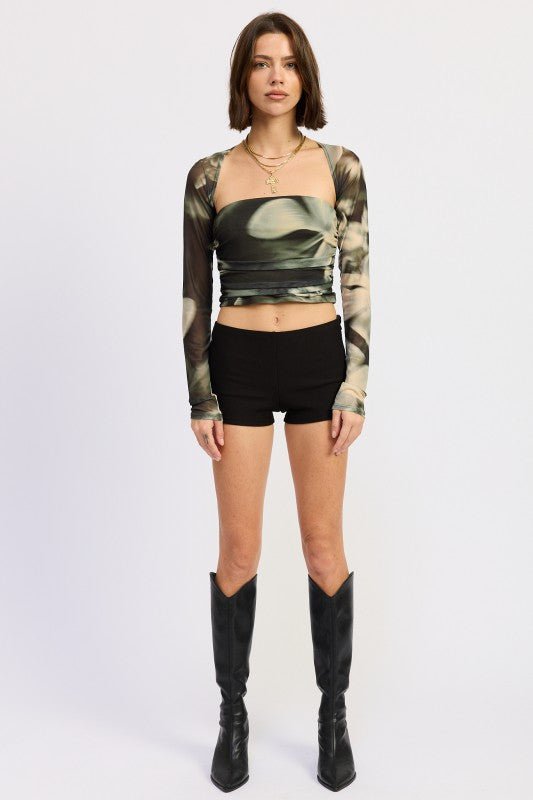 PRINTED MUSH TUBE TOP WITH DETACHABLE SHRUG - Robbi & Angel