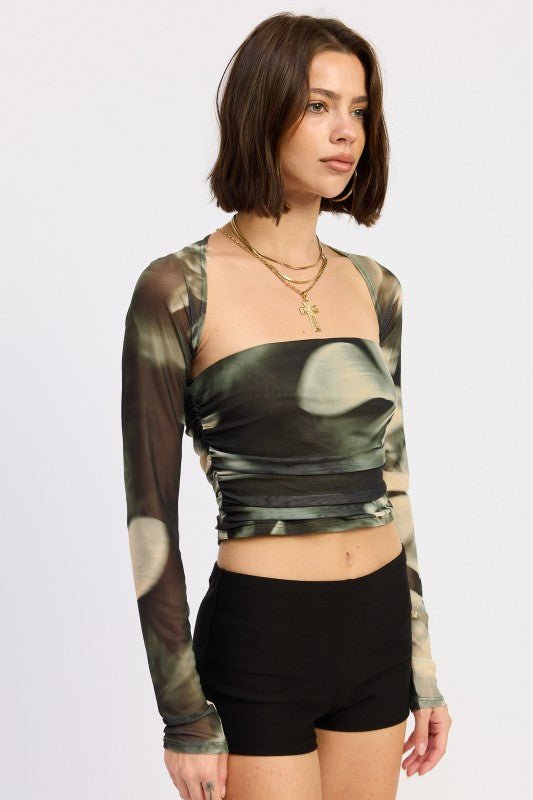 PRINTED MUSH TUBE TOP WITH DETACHABLE SHRUG - Robbi & Angel