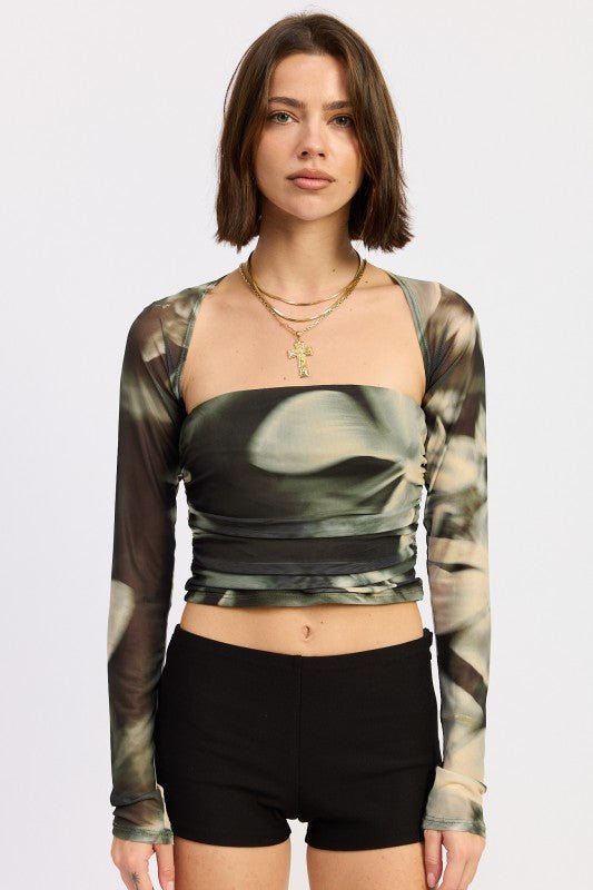 PRINTED MUSH TUBE TOP WITH DETACHABLE SHRUG - Robbi & Angel