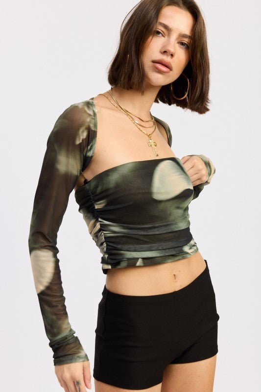 PRINTED MUSH TUBE TOP WITH DETACHABLE SHRUG - Robbi & Angel