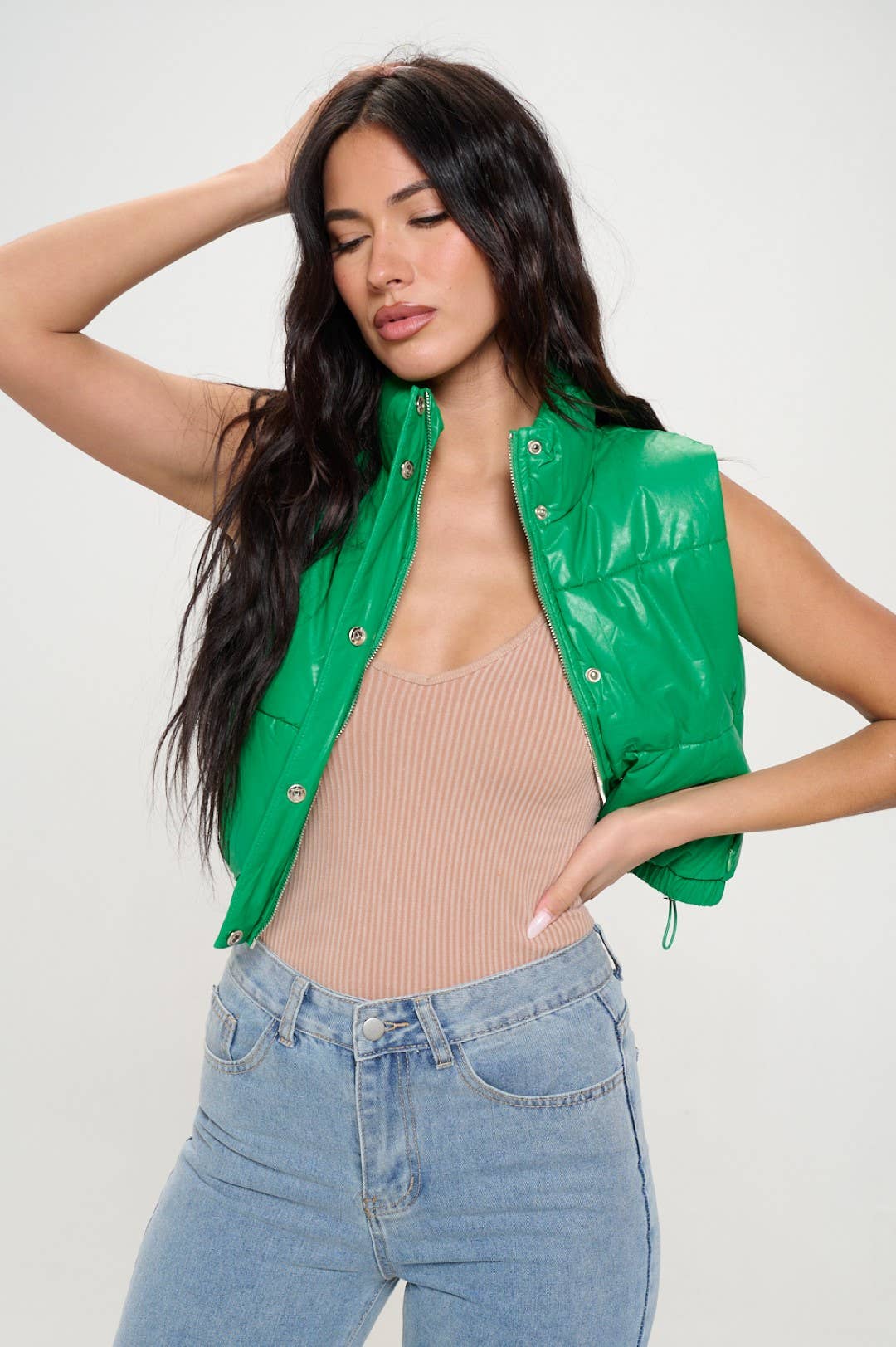 Puffer Faux Leather Vest With Zipper - Robbi & Angel