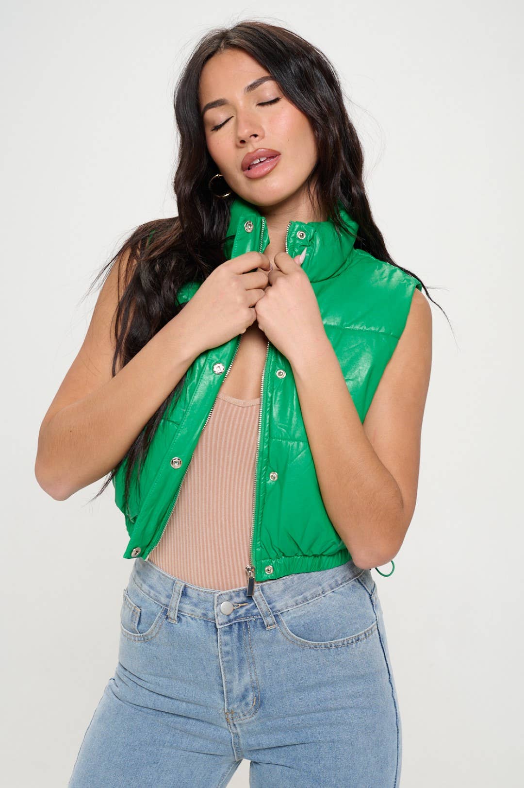 Puffer Faux Leather Vest With Zipper - Robbi & Angel