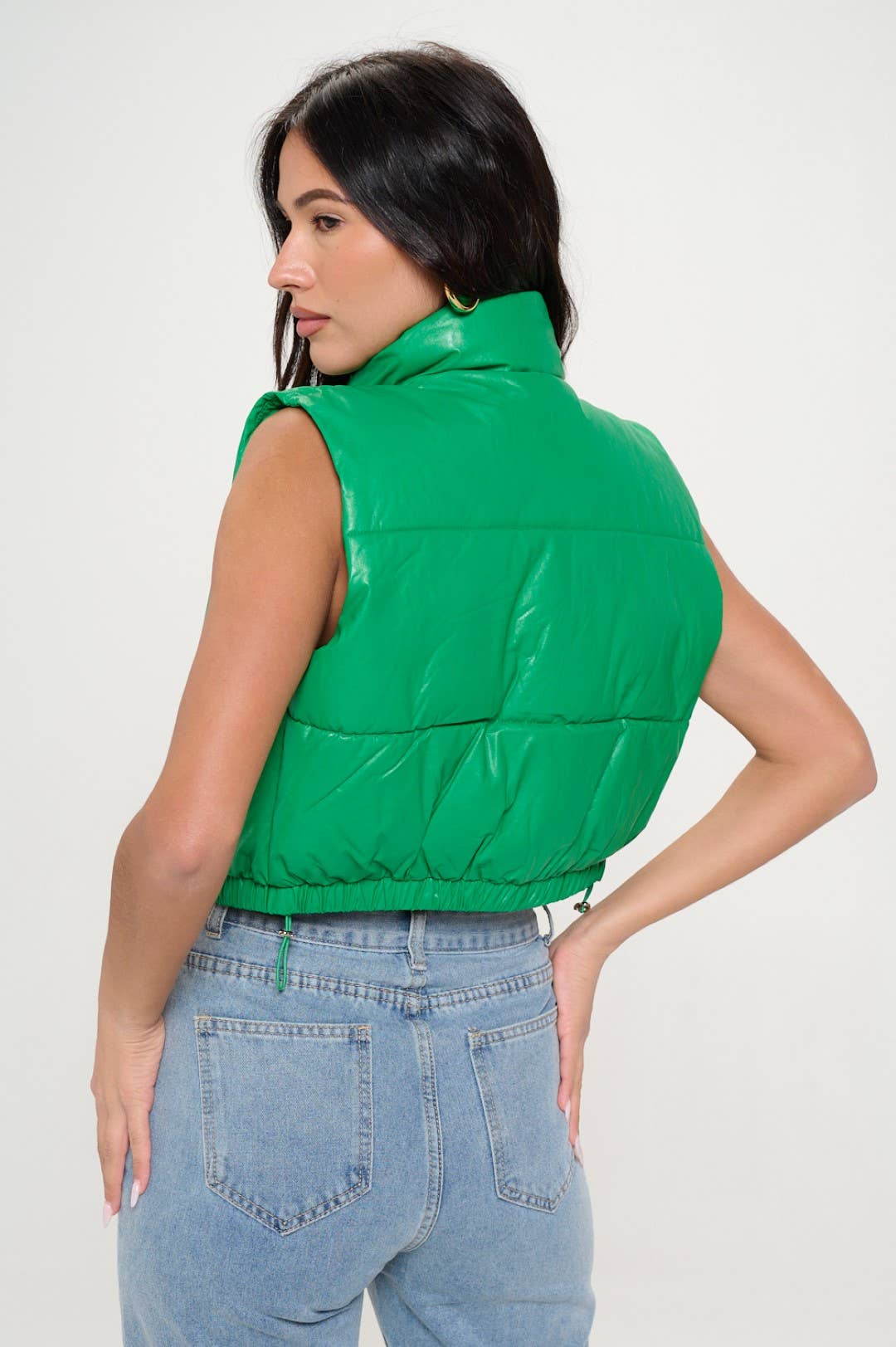 Puffer Faux Leather Vest With Zipper - Robbi & Angel