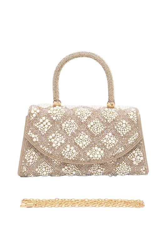 Rhinestone And Pearl Iconic Top Handle Clutch Bag - Robbi & Angel