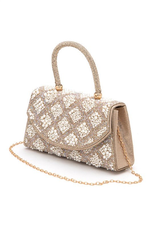 Rhinestone And Pearl Iconic Top Handle Clutch Bag - Robbi & Angel
