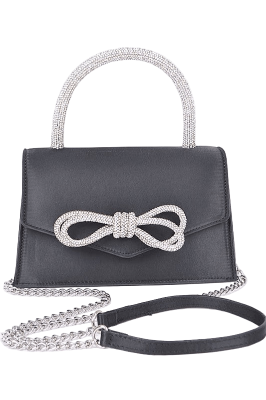 Rhinestone Bow Accent Top Handle Swing Clutch Bag - Robbi & Angel