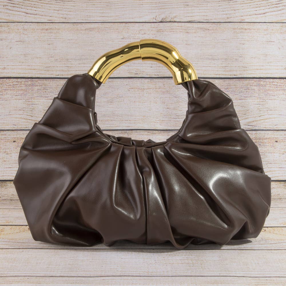 Rhonda Ruched Vegan Leather Ring Handle Bag - Robbi & Angel