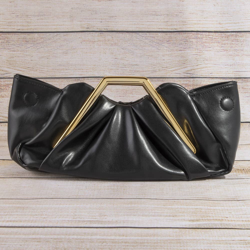 Ria Ruched Vegan Leather Frame Clutch Bag - Robbi & Angel