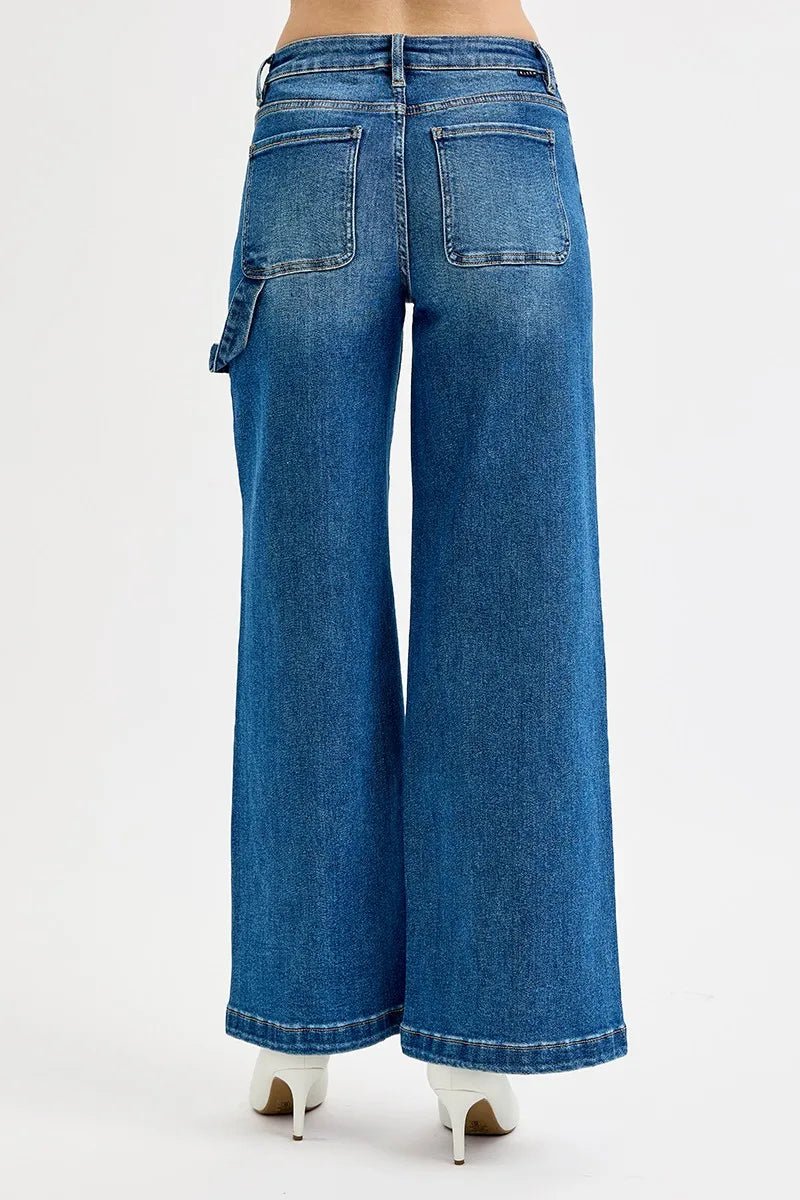 RISEN Full Size High Rise Wide Leg Patch Detailed Jeans Plus Size - Robbi & Angel